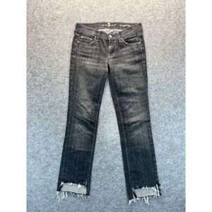 7 For All Mankind Jeans Womens 26 Straight Leg Faded‎ Black Raw Hem Denim Jeans